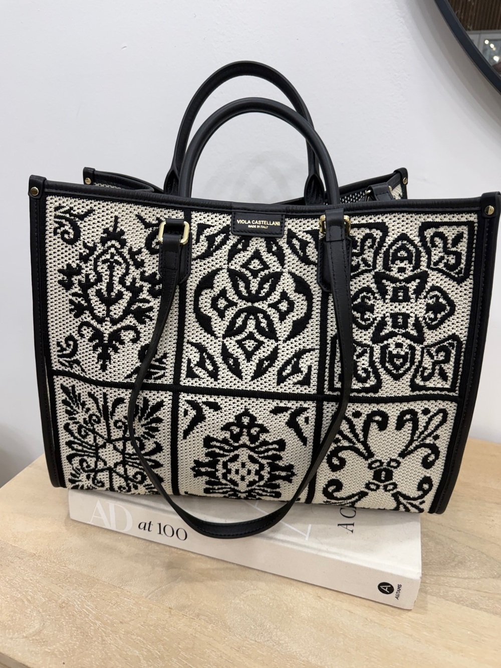 Viola Castellani Black & Cream Woven Tote Bag
